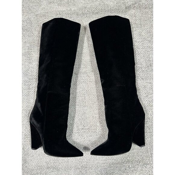 Saint Laurent Boots Women 35.5 US‎ 5.5 Black Velvet Niki Knee High Designer - Picture 6 of 16